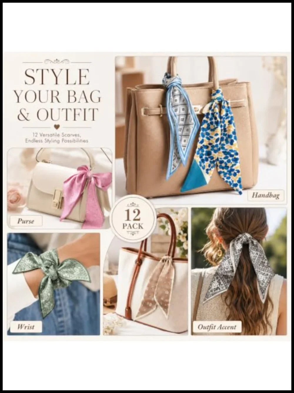 24 Pcs Multifunctional Silk-Like Fashion Scarves for Women, Neck Scarf, Hair